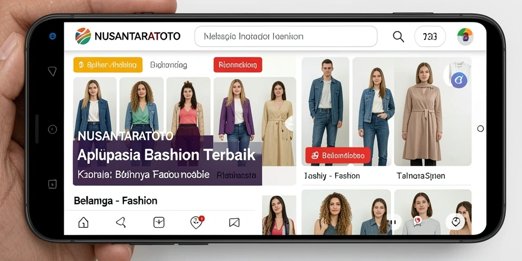 Tampilan utama aplikasi NUSANTARATOTO dengan berbagai pilihan produk fashion.