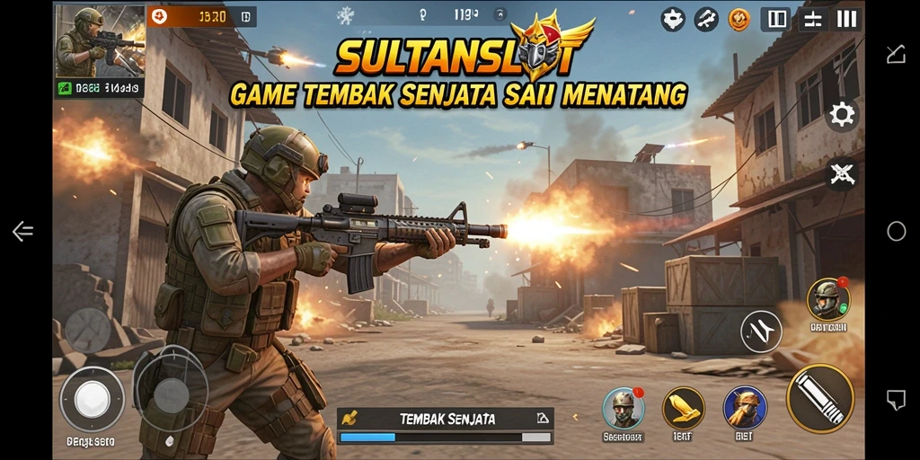 Antarmuka <strong>SULTANSLOT</strong> dengan tampilan menembak penuh aksi.