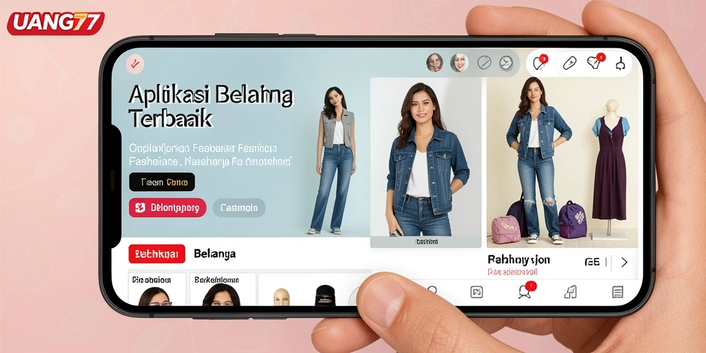 Antarmuka UANG77 yang menarik dan mudah digunakan untuk belanja fashion.